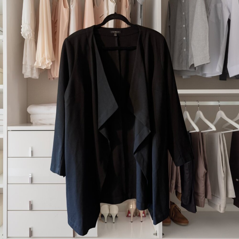 Lane Bryant Draped Black Jacket High-Low Open Front Jacket  18/20